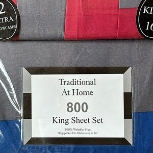 Transitional at Home 6pc king Sheet Set Red, white and blue striped pattern
